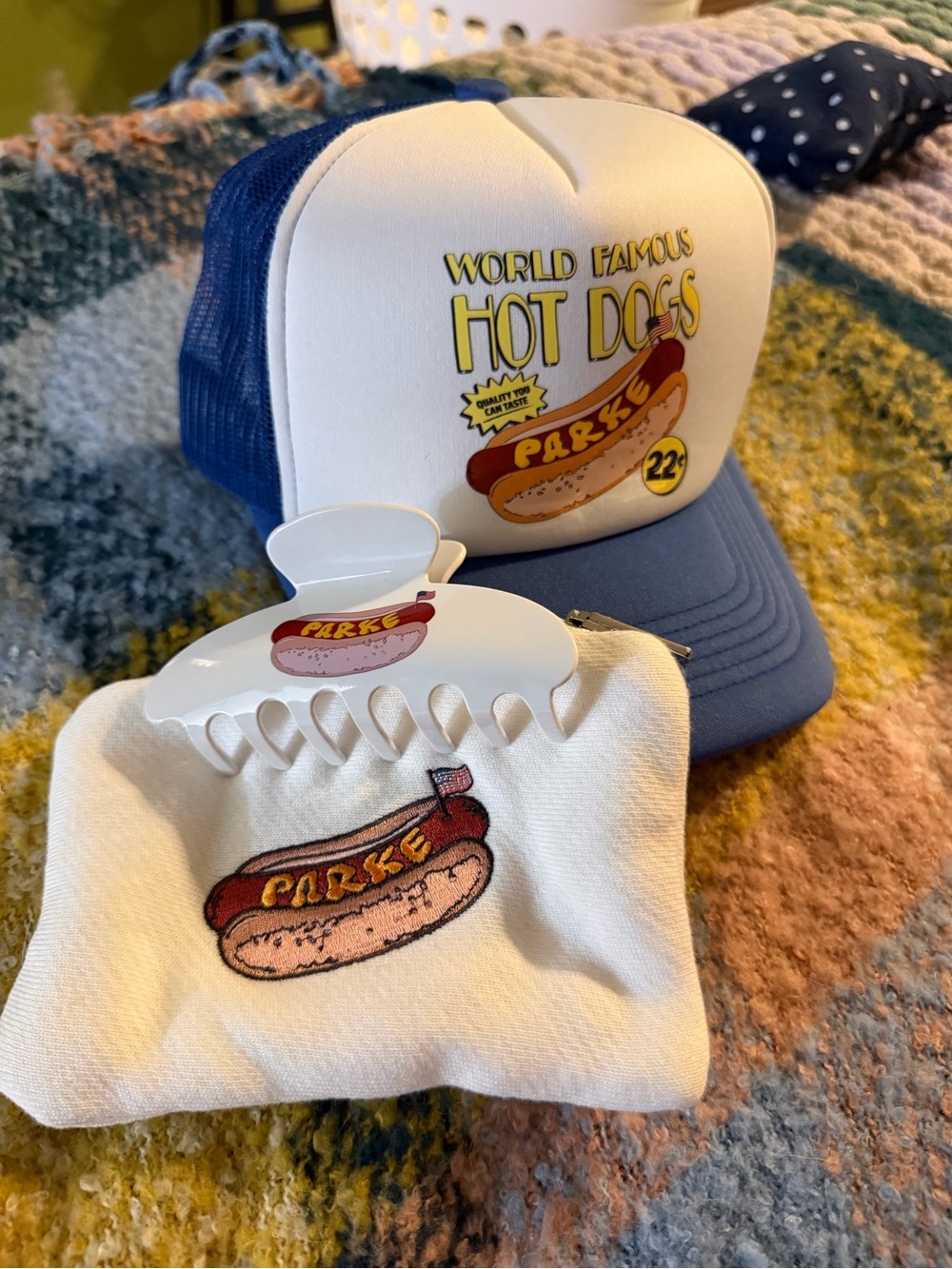 PARKE “World Famous Hot Dogs” Trucker Hat and Claw Clip